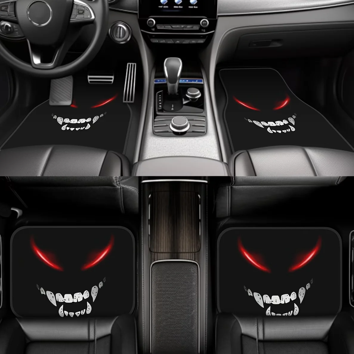 4 Pieces of Horror Smiley Face Pattern Car Floor Mats, Suitable for Honda, Tesla, Trucks, Suvs, and Sedans, Durable Polyester Car Interior Accessories, Ideal Gift for Both Men and Women