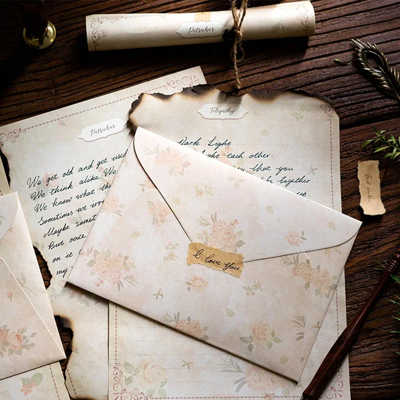 Envelopes Floral Vintage com Selagem Adesivos, Envelopes Kawaii, Saco De Papel De Escrita, Festa De Casamento, Eventos Cartões De Convite Tampa, Escritório, 13Pcs por Conjunto