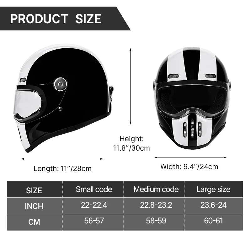 New Fashion Retro Motorcycle Helmets Fiberglass Shell Vintage TT&CO Cafe Racer Fiber Glass Full Helmet for Motocross Scooter