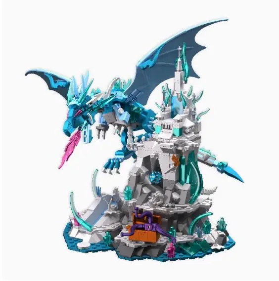 Idea filme jogo bloco de construção dragão gelo osso geada monarca castelo construção tijolo modelo conjuntos brinquedos coleção para presente