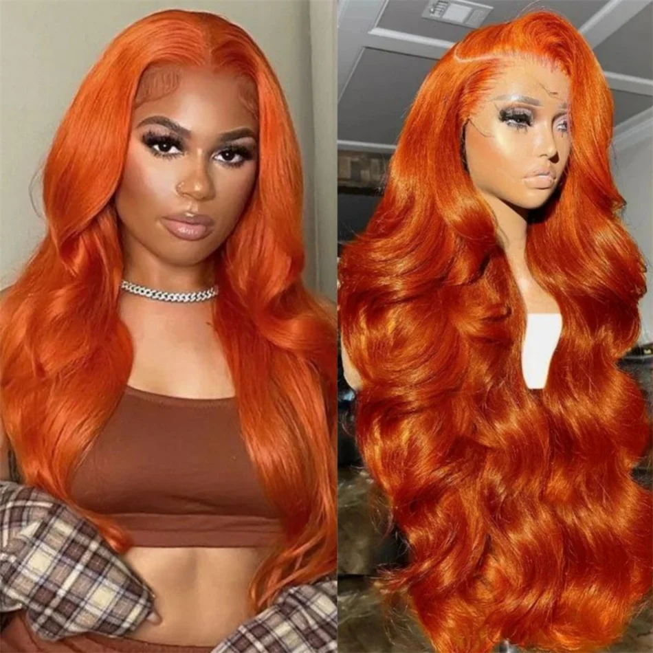 HD 13x4 Ginger Orange Colored Lace Front Wig Colored Human Hair Wigs Glueless Body Wave 30 Inch Lace Frontal Wig 100% Human Hair