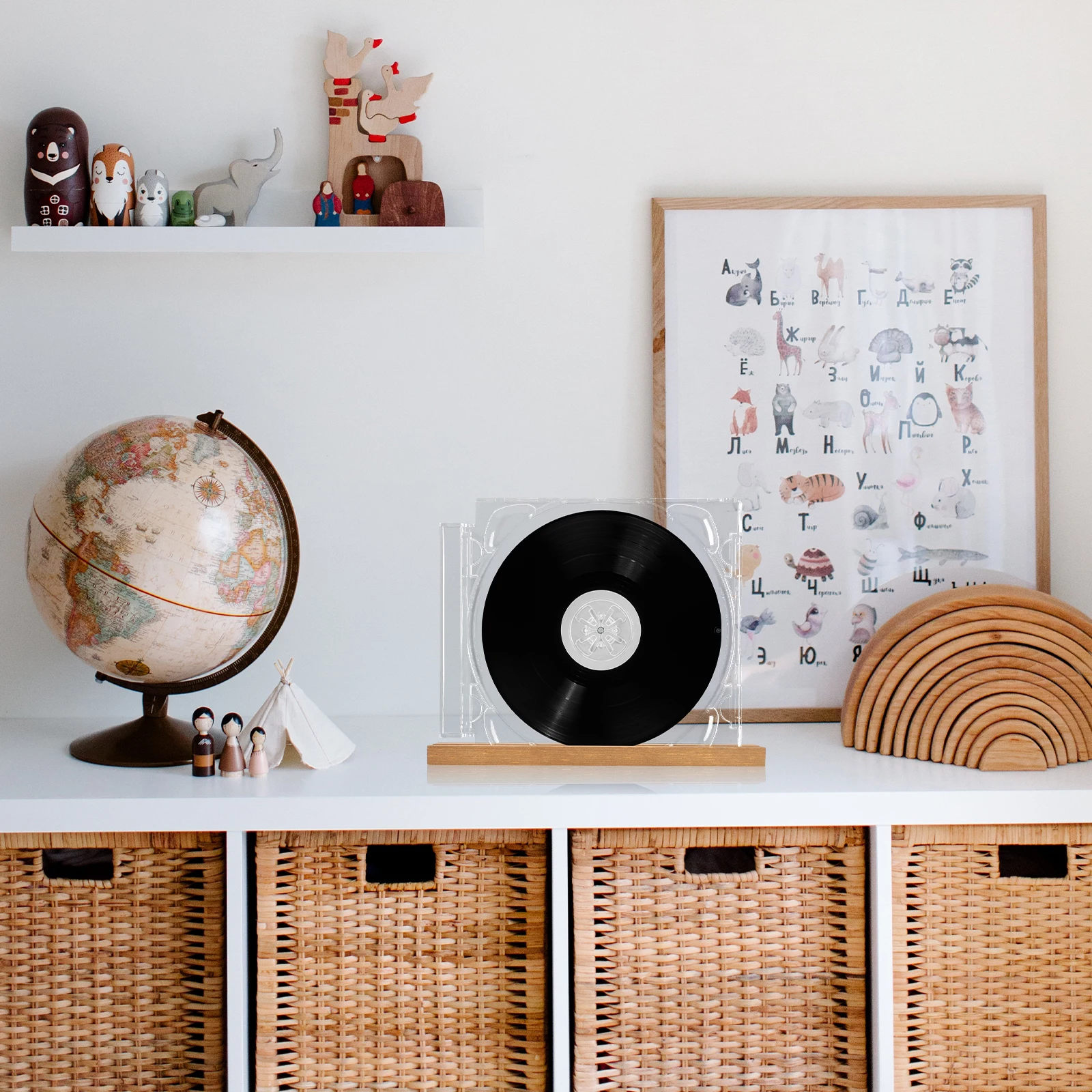 

Pine Wood Record Holder Display Rack for Home Office Vinyl Stand Storage Shelf with Precision Production Stable Material