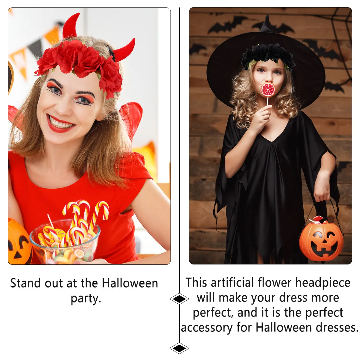 3Pcs Simulation Flower Hairband Halloween Theme Party Headband Rose Wreath Hair Accessory Halloween Decoration Flower Headpiece