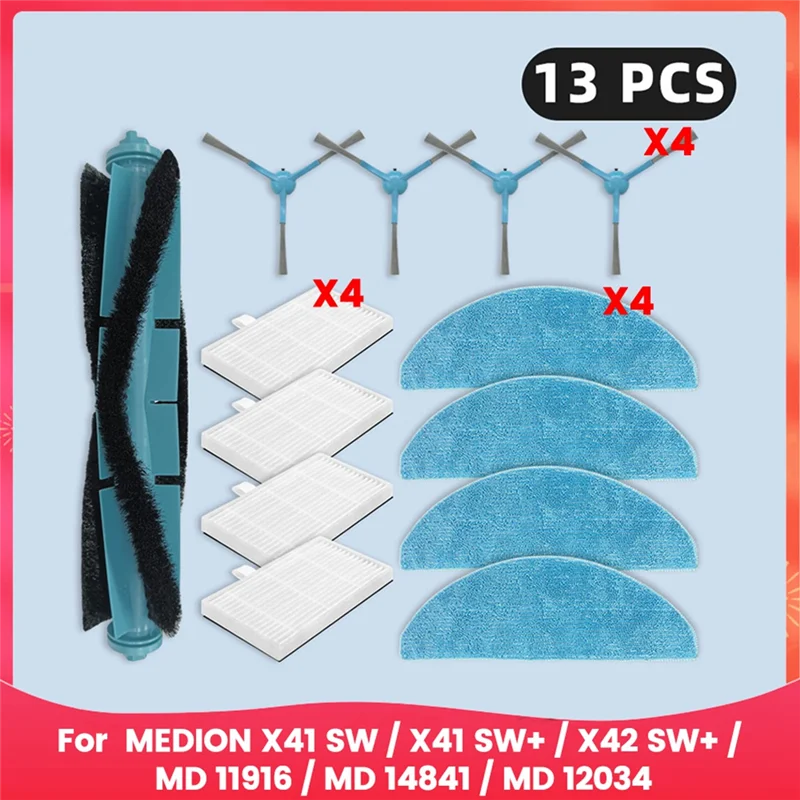 

TFORU-For MEDION X41 SW / X41 SW+ / X42 SW+ / MD 11916 / MD 14841 / MD 12034 Spare Parts Filter Main Side Brush Mop Cloth