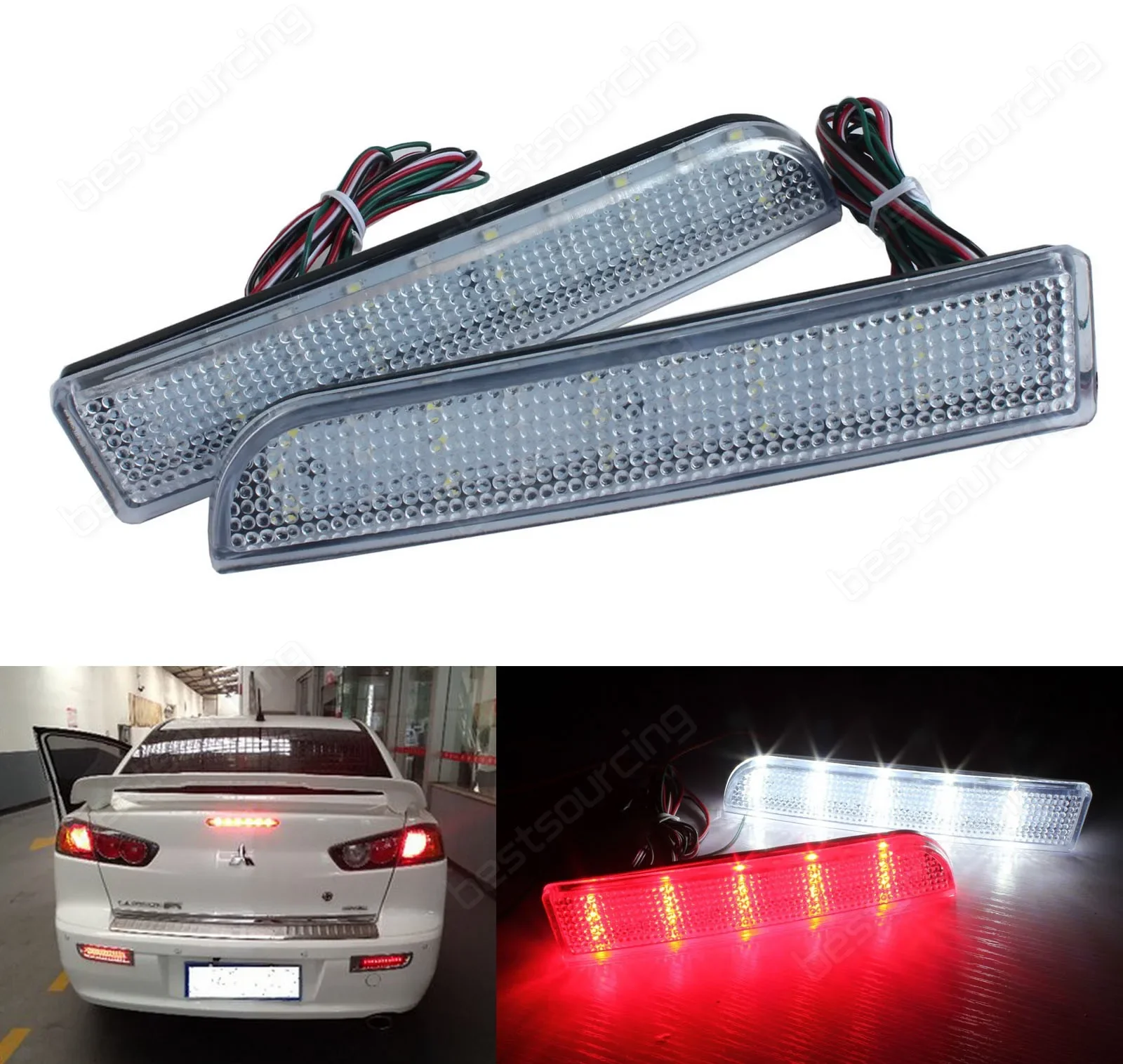 

2x Clear Lens Bumper Reflector Rear LED Reverse Brake Stop Light For Mitsubishi Lancer Evolution X CZ4A OE 8355A039 8355A040