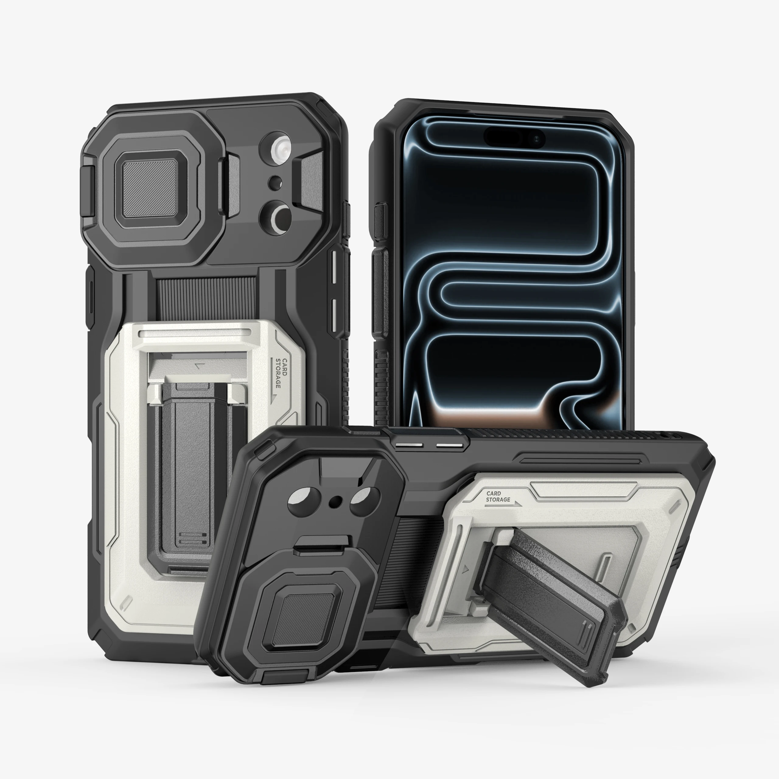 Shockproof Bracket Armor Card Slot Wallet Case For iPhone 17 16 15 14 13 Pro Max Plus Camera Lens 360 Degreed Protection Cover view 4