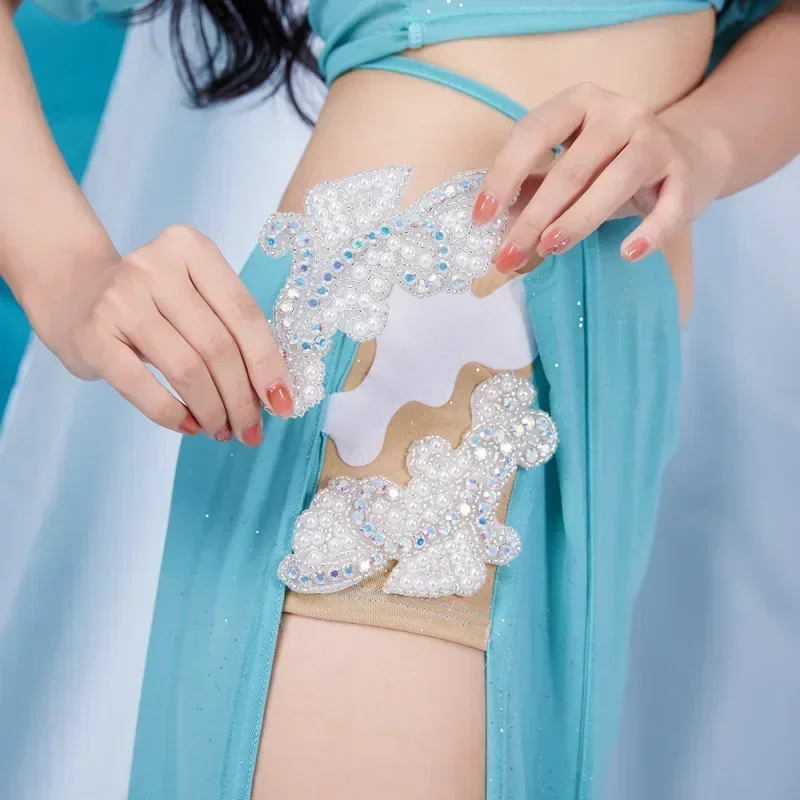 

Belly Dance Practice Suit Crystal Cotton Half Sleeves Top+long Skirt 2pcs Oriental Dance Practice Clothes Belly Dancing Outfit