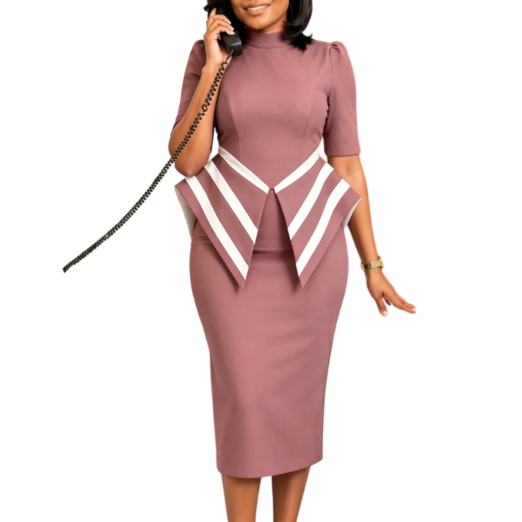 

Elegant Dashiki African Dresses for Women Summer African Half Sleeve O-neck Polyester Bodycon Midi Dress Ankara Dresses