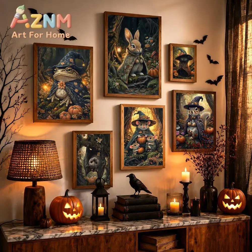 Halloween Fantasy Gothic Painting Calligraphy Modern Halloween Wall Art for Bedroom Living Room Minimalist Home Decor