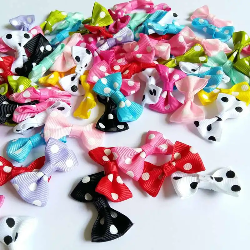 50pcs/lot Handmade Small Satin ribbon Bow Flower Tie Appliques Wedding Scrapbooking Embellishment Crafts Accessory