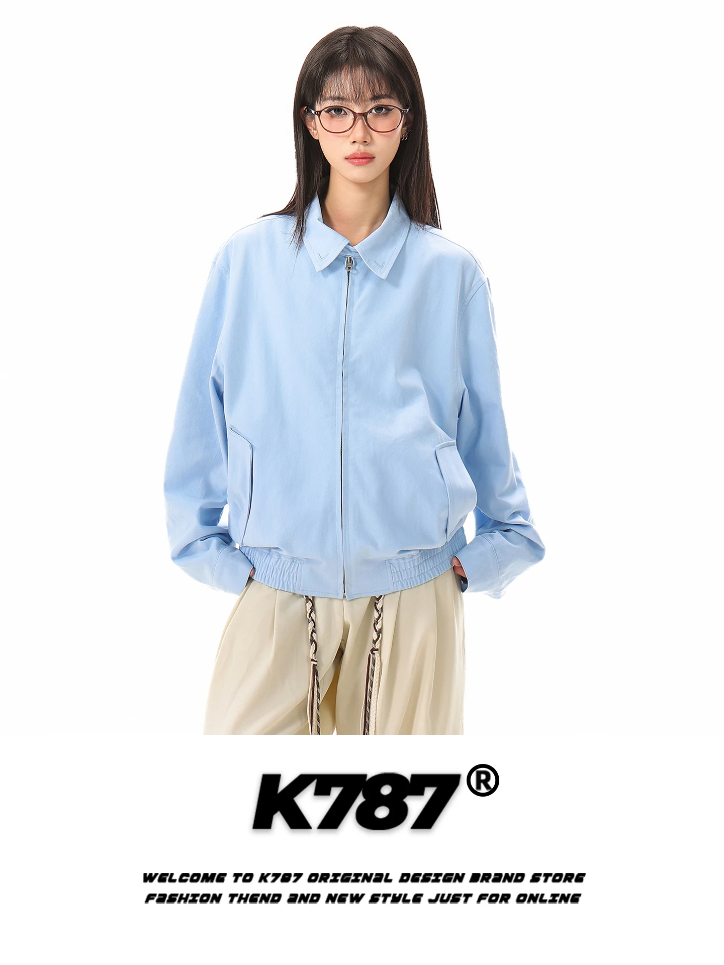 

K787 American Retro Flight Jaet Women Loose Casual Pure Color Lazy Sle Couple ort Outerwear Zipper Closure Casual Sle