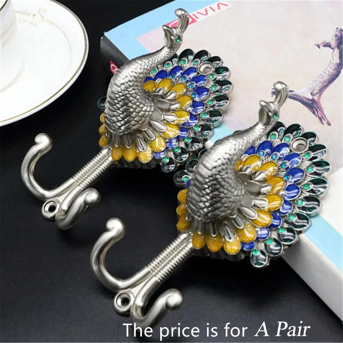 Multicolored Peacock Wall Mounted Curtain Hooks Bathroom Hangers for Hanging Clothes Bags Keys Gold Silver Copper Bronze Hook