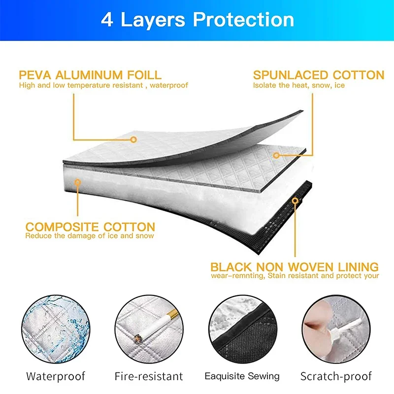 Car Windshield Snow Frost Magnetic Cover 4-Layer Magnetic Sun Shade Anti Snow Frost Ice Cover Protector Winter Car Accessories