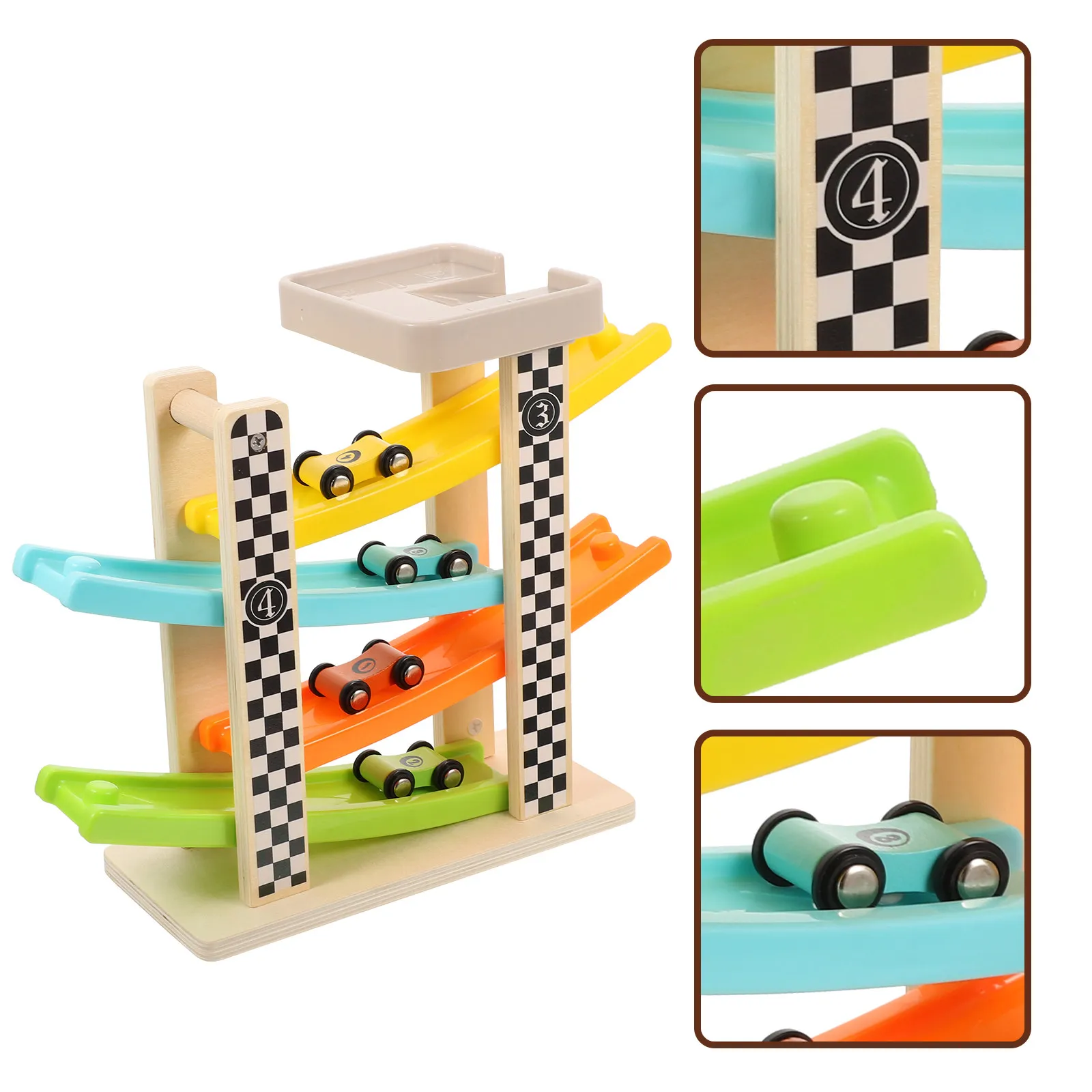 

1Set Wooden Car Slide Track Kit for Kids Age 1-12 Fine Craftsmanship Realistic Design Promotes Communication Social Play
