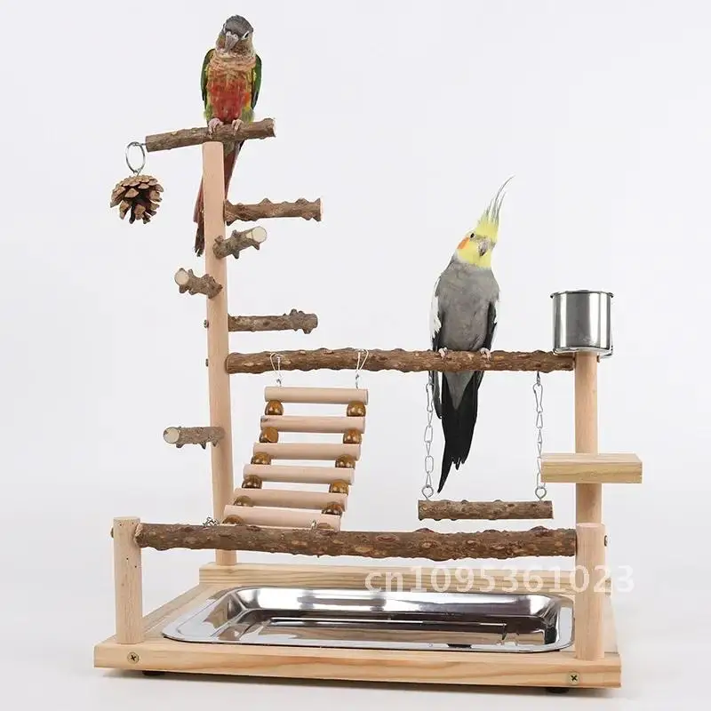 Bird Swing Stand Pepper Wood Multi Layer Parrot Station Bird Ladder Playground Stand Playpen Toy Budgie for Parrot