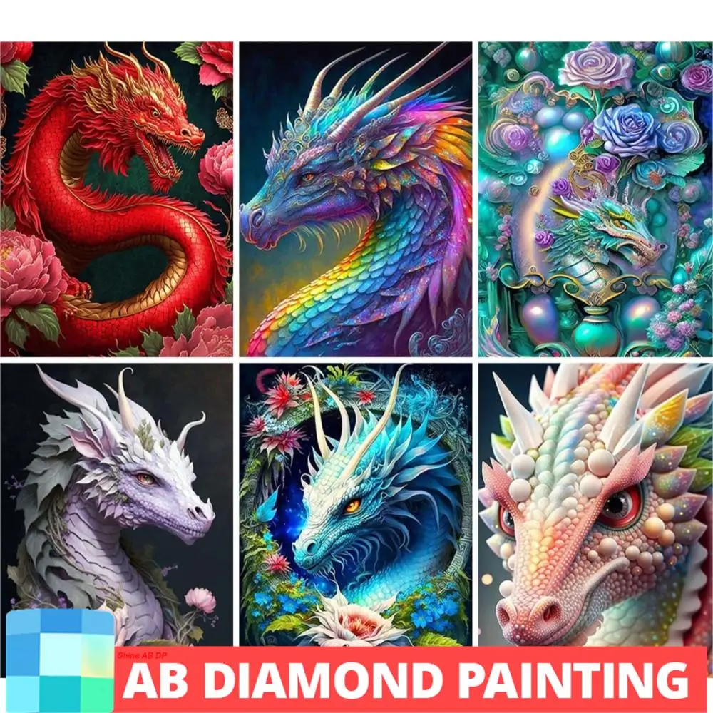 AB Northern Lights Diamond Painting Magic Colorful Flowers Dragon Mosaic Embroidery 5D DIY 2023 New Sets Crafts Gifts Home Decor