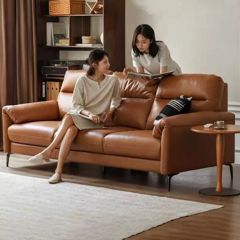 CX Italian minimalist leather sofa living room small apartment modern minimalist light luxury oily leather sofa