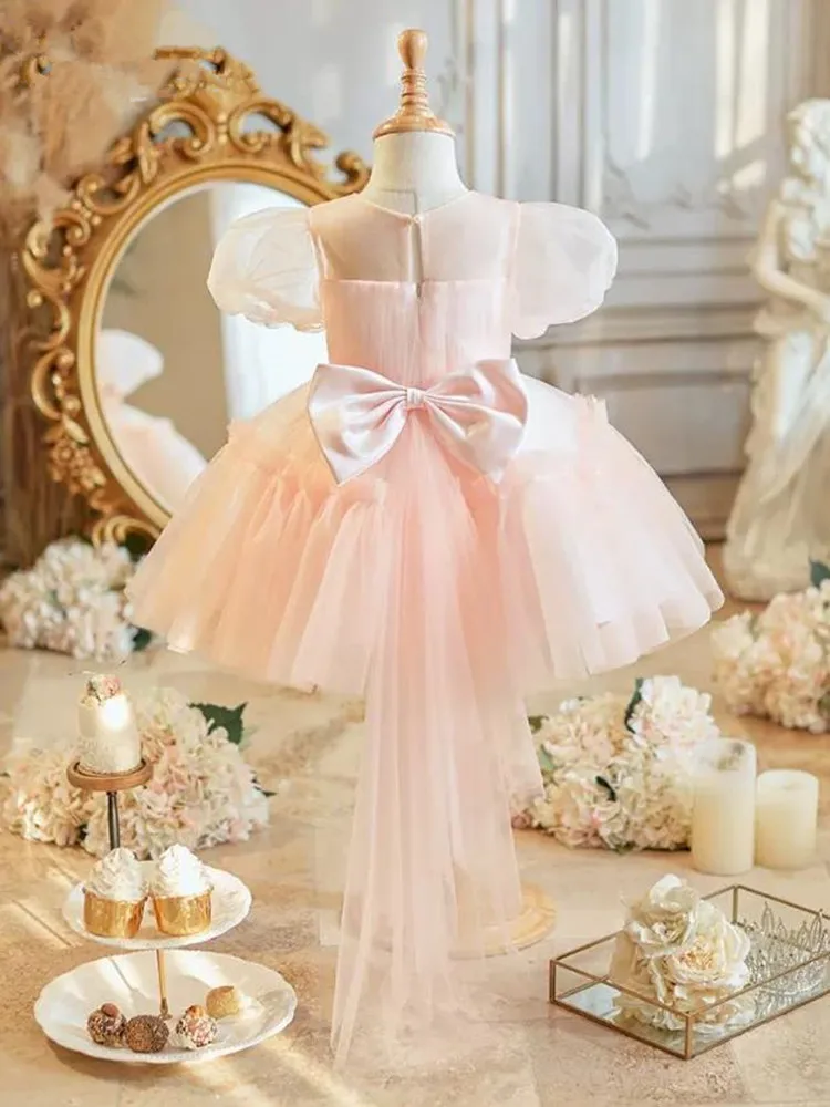 2024 New Children's Princess Ball Gown Kids Host Wedding Birthday Baptism Party Pink Girls Dresses A3900 Bridesmaid Dresses