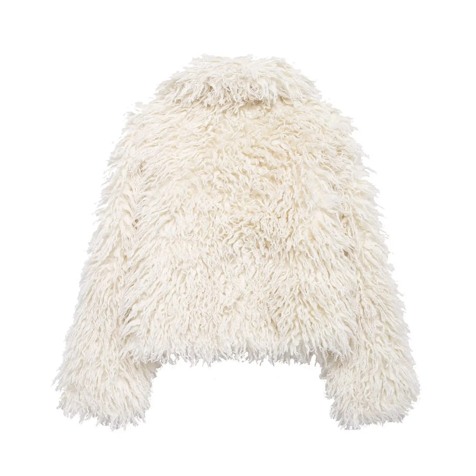 

Versatile White Curly Women Winter Eco Fur Coat Furry Collar Chic Lady Imitation Fur Jacket Minimalist Chic Female Faux Fur Coat