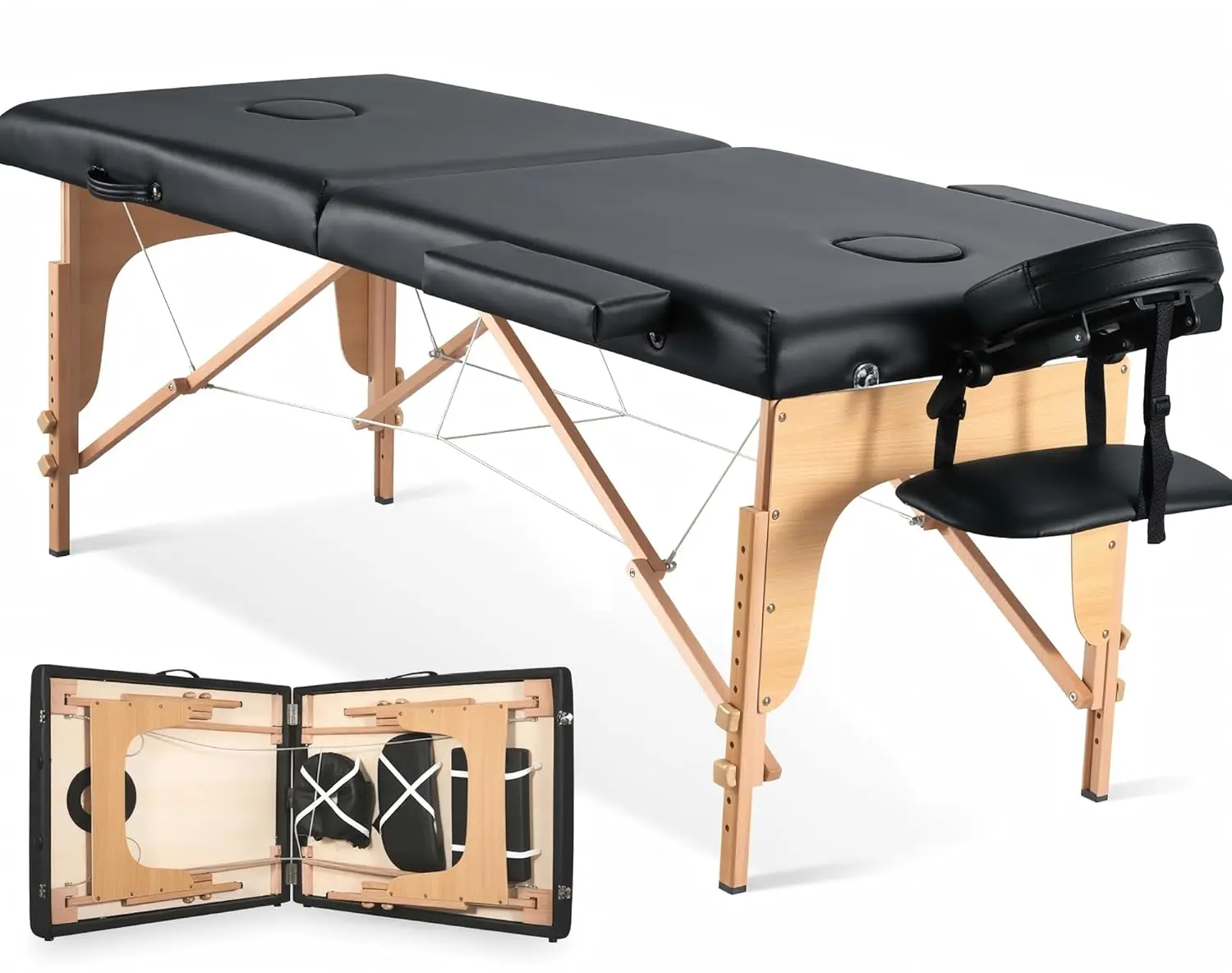 Massageliege Tragbare Holz-Wimpernliege 61 cm Breite Massageliege Faltbare Beauty-Spa-Tattoo-Gesichtsauflage Verstellbar, Anpassbar