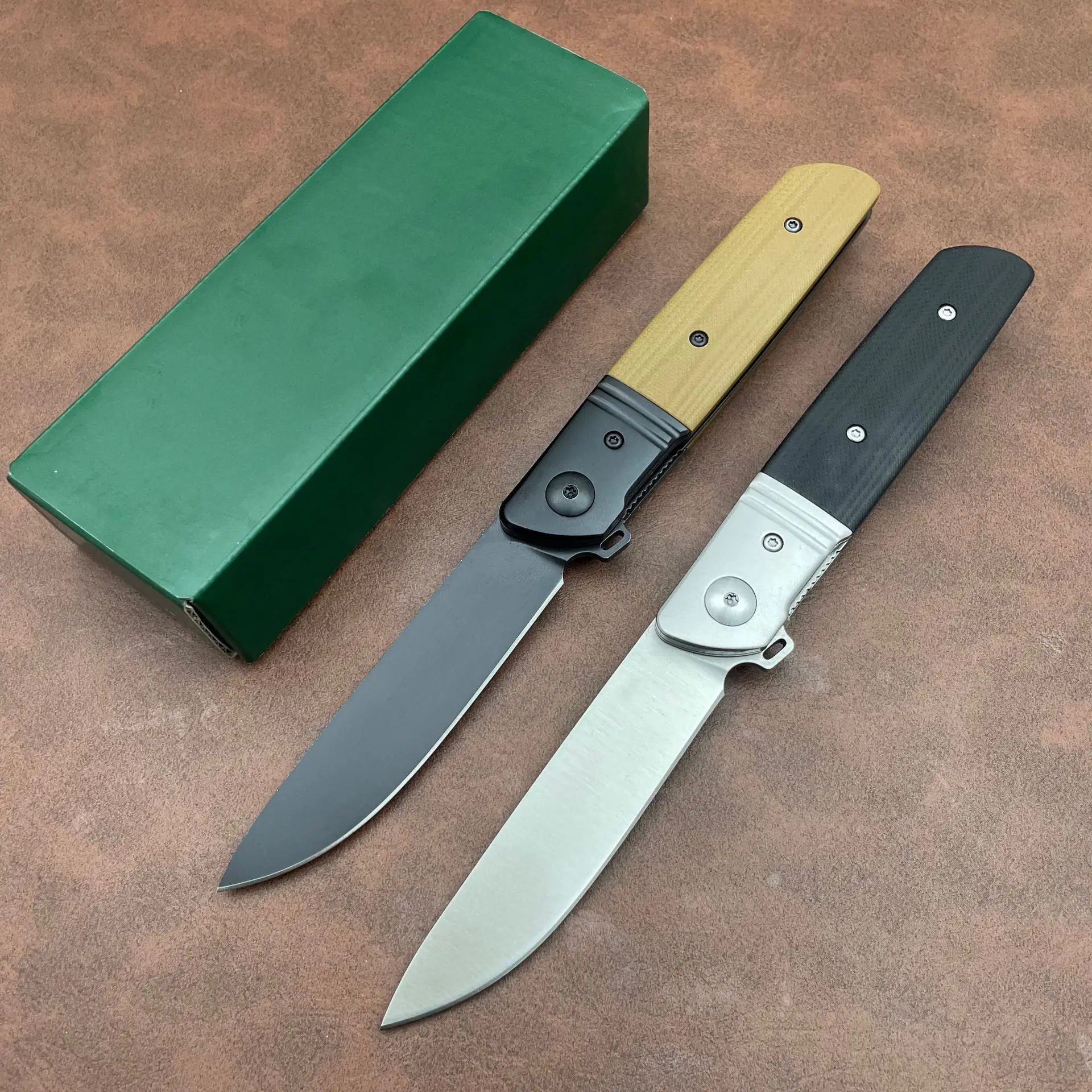 

2Models 5720 Flipper Folding Knife 3.27" D2 Satin Plain Blade, G10 Handles