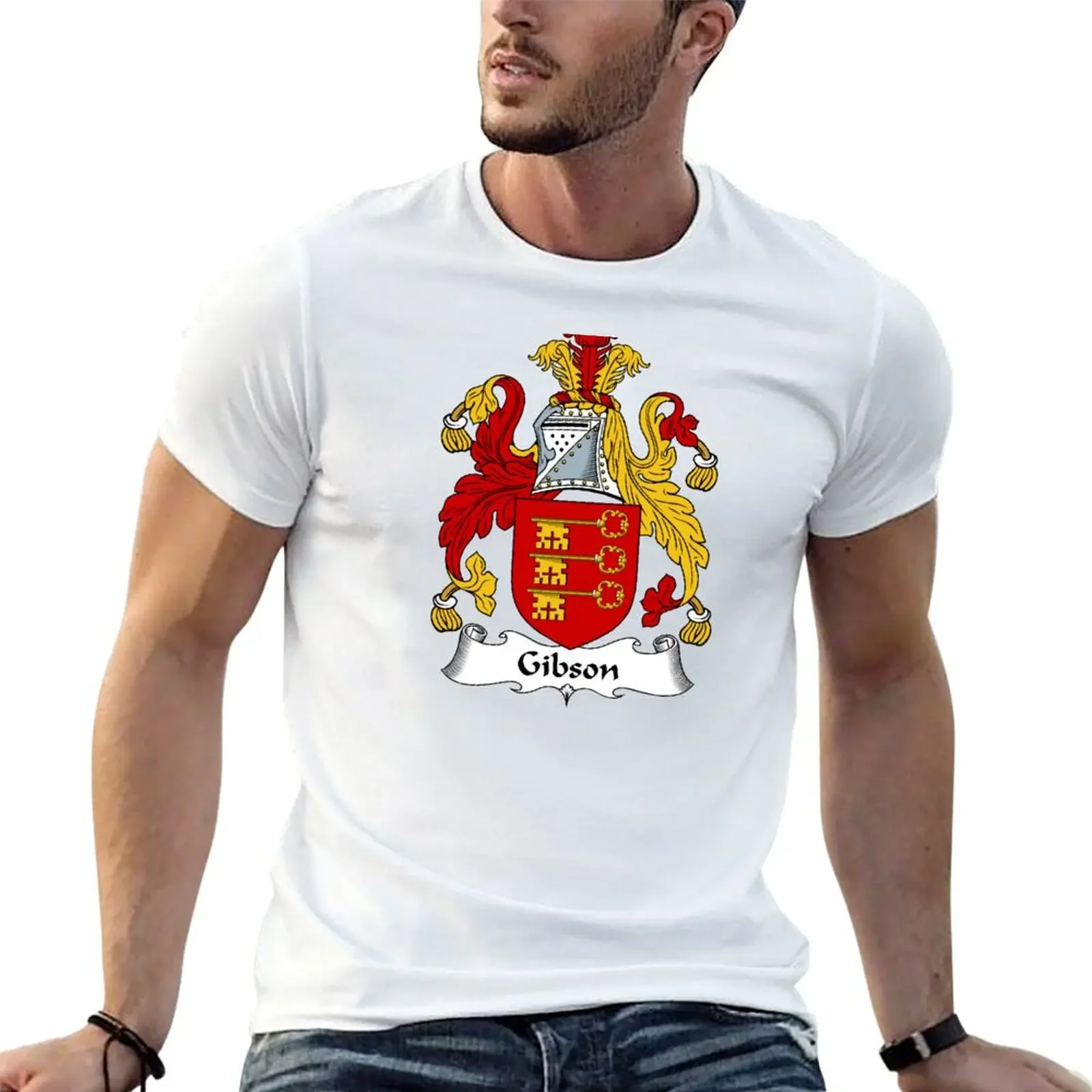 

Gibson Coat of Arms / Gibson Family Crest T-Shirt aesthetic clothes for a boy Men's cotton t-shirt