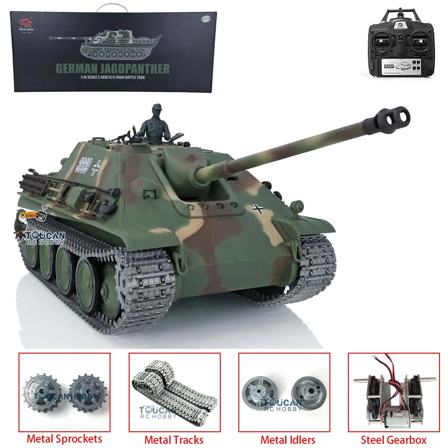 Henglong 1/16 Scale Jadpanther RTR RC Tank 3869 Metal Tracks Sprocket Wheels Idler Driving Gearbox 7.0 Upgraded Ver Tank Toy