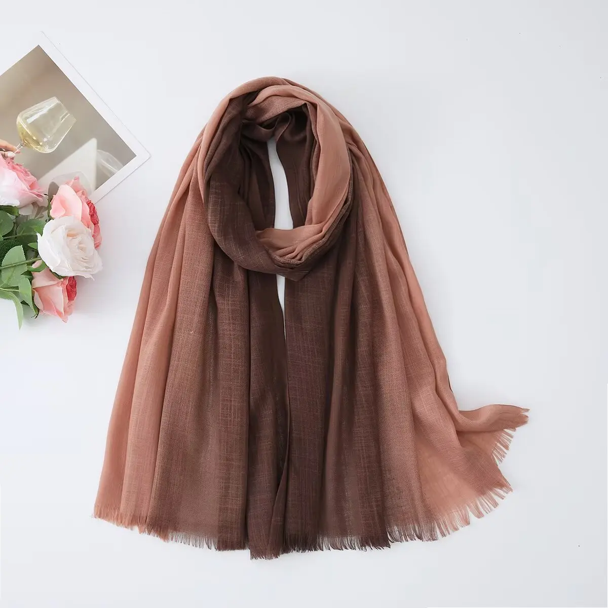 

Исламский двухцветный хлопковый платок со съемными кисточками, скромный хиджаб, шаль для женщин и мужчин