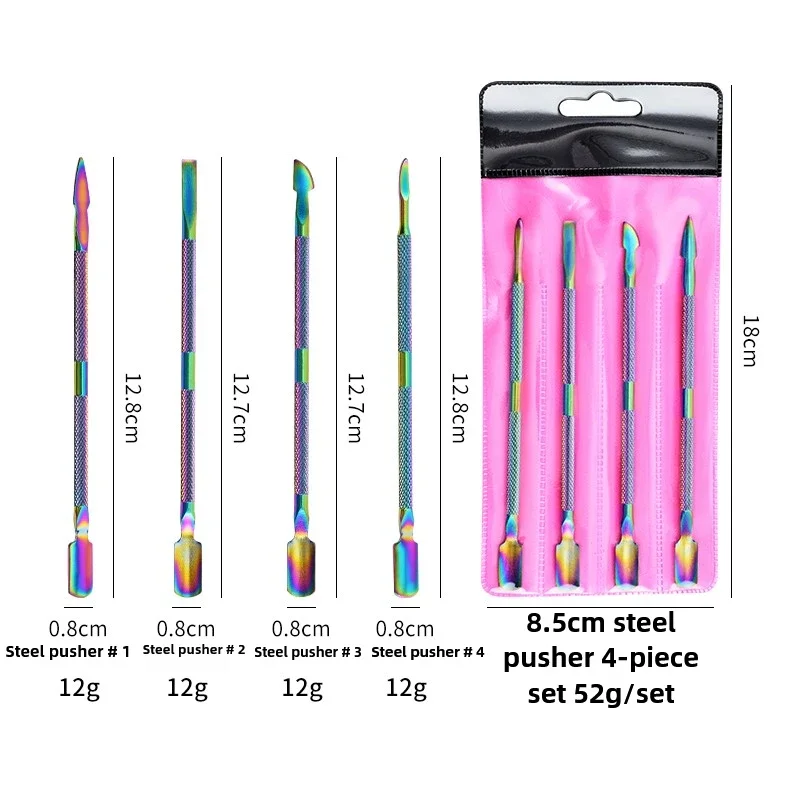 4 Stainless Steel Cuticle Pushers for Manicure & Pedicure, Dual-Ended Tools with Sharp Spoon Tips, Care Accessories