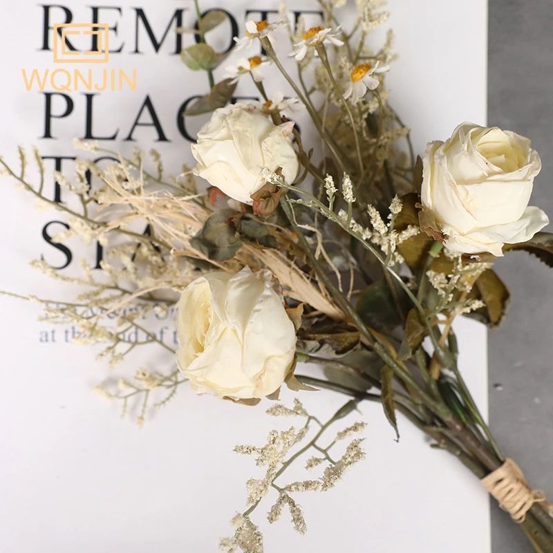 1 Blumenstrauß mit Rändern, künstliche Blumen, Vintage-Heimdekoration, Esstischdekoration, Blumenstrauß, hochwertiges Gefühl – Detail 6
