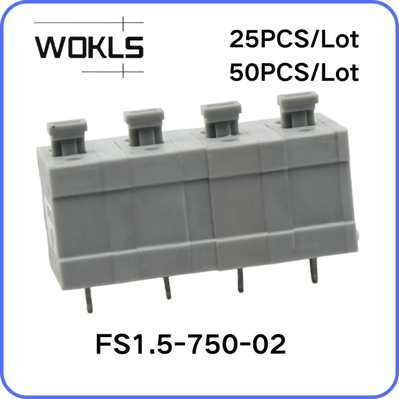 25/50PCS DG211V KF211V 26-14AWG 7.5mm Pitch Single Row Splicable Push Spring PCB Terminal Block Screwless Wire Connector 2P 3P
