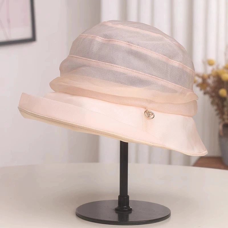 

Summer Outdoor Travel Silk Fisherman Hat for Women Lightweight Breathable Rolled Brim Sun Hat UV Protection Bucket Hats