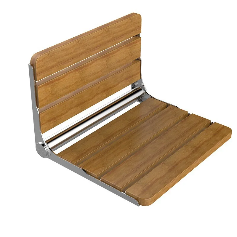 304 Stainless Steel Solid Wood Non Moldy Age-Friendly Shoe-Changing Bench Folding Shower Stool for Bathroom Elderly Daily Use