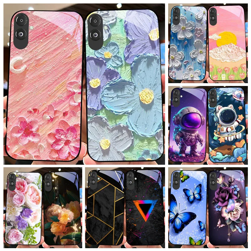 For Samsung F14 5G Glass Case Galaxy M14 Cute Cartoon Printed Tempered Glass Hard PC Phone Cover For Samsung A14 4G 5G Protector