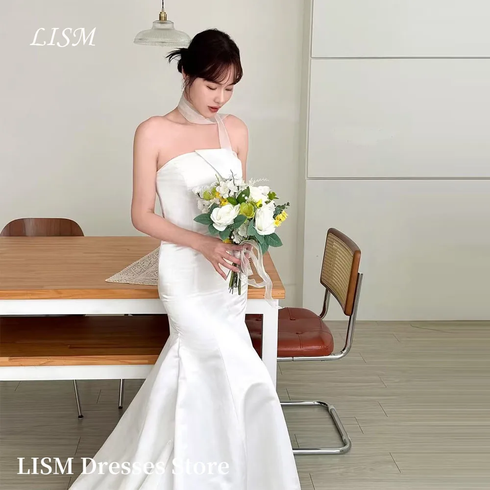

LISM Simple Korea A-Line Wedding Dresses Photo Shoot Strapless Strain Mermaid Trumpet Floor Length Bridal Gowns Customized