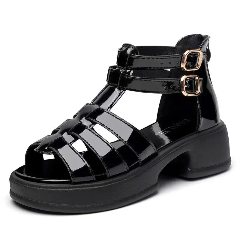 

Женские летние новые босоножки на толстой подошве и блочном каблуке, кожаные сандалии с открытым носком, легкие нескользящие сандалии на высоком каблуке с молнией, крутые ботинки