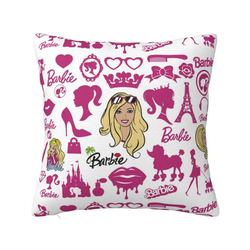 Custom Pink Girl Barbie Cushion Cover 35x35 Cm Soft Polyester Throw Pillow Case For Sofa ChairLiving Room Decoration Pillowslip