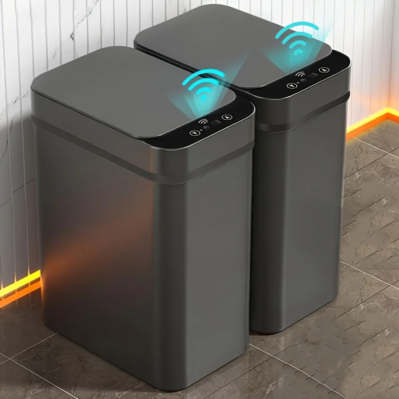 

Black - 2-Piece Bathroom Motion-Activated Smart Trash Can Set, 2.94-Gallon Smart Trash Can, Compact Smart Trash Can
