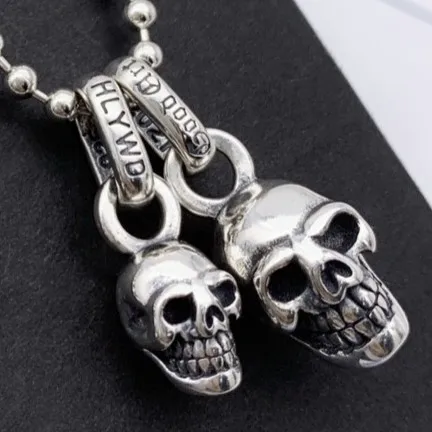 

Graffiti symbol letter skull personality pendant 925 sterling silver vintage Thai silver hip-hop men's necklace
