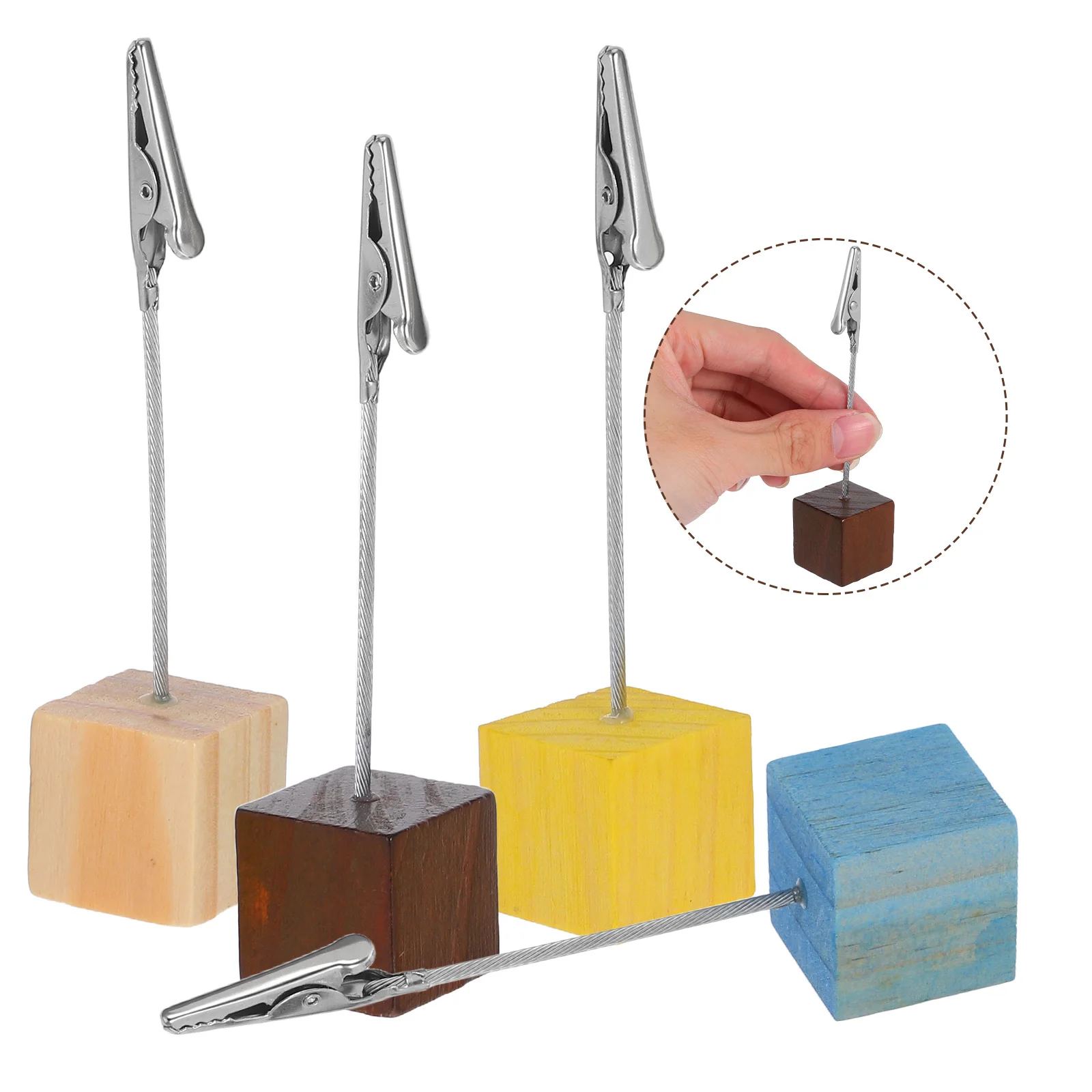 

12pcs Wooden Memo Clip Holder Vintage Alligator Desktop Note Card Organizer Cube Business Photo Picture Clips Stand Office