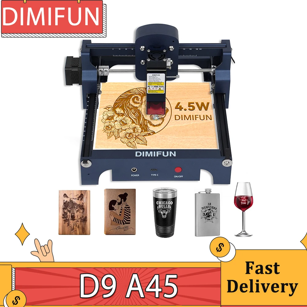 DIMIFUN D9 A45 4.5W Portable Laser Engraving Machine, Eye Protection, 10000mm/min Speed, 0.06mm Spot, 130*130mm, Noise Reduction