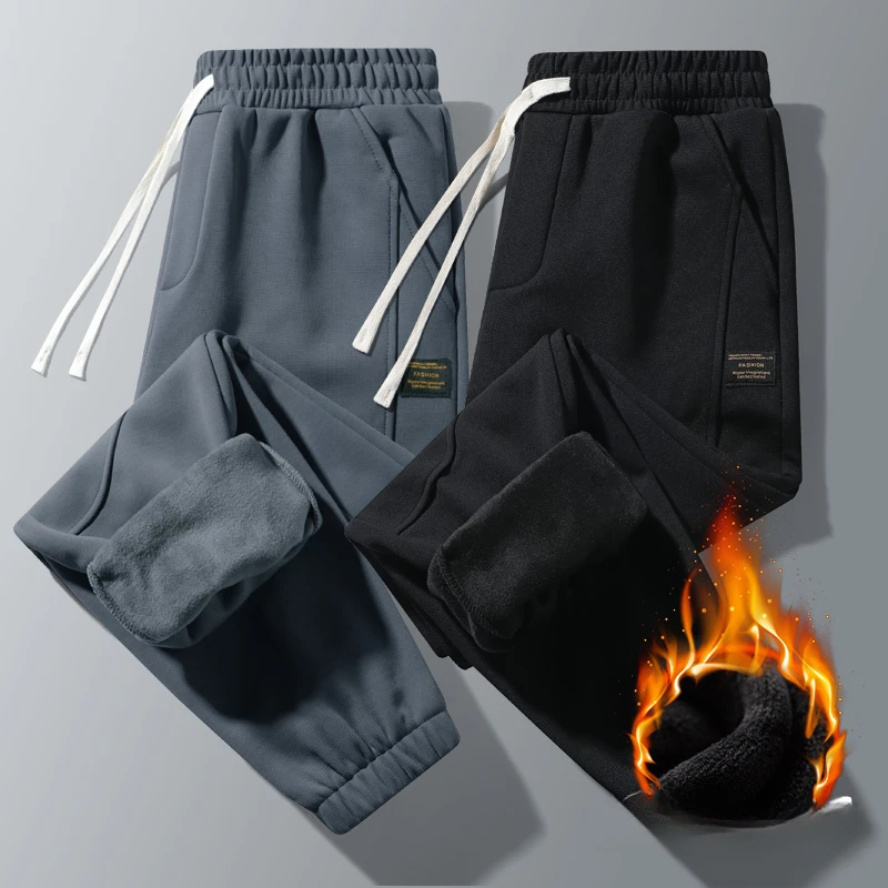

Повседневные спортивные штаны с эластичной резинкой на талии, мужские спортивные штаны с флисовой подкладкой, модные мужские осенне-зимние спортивные брюки, утепленные прямые брюки