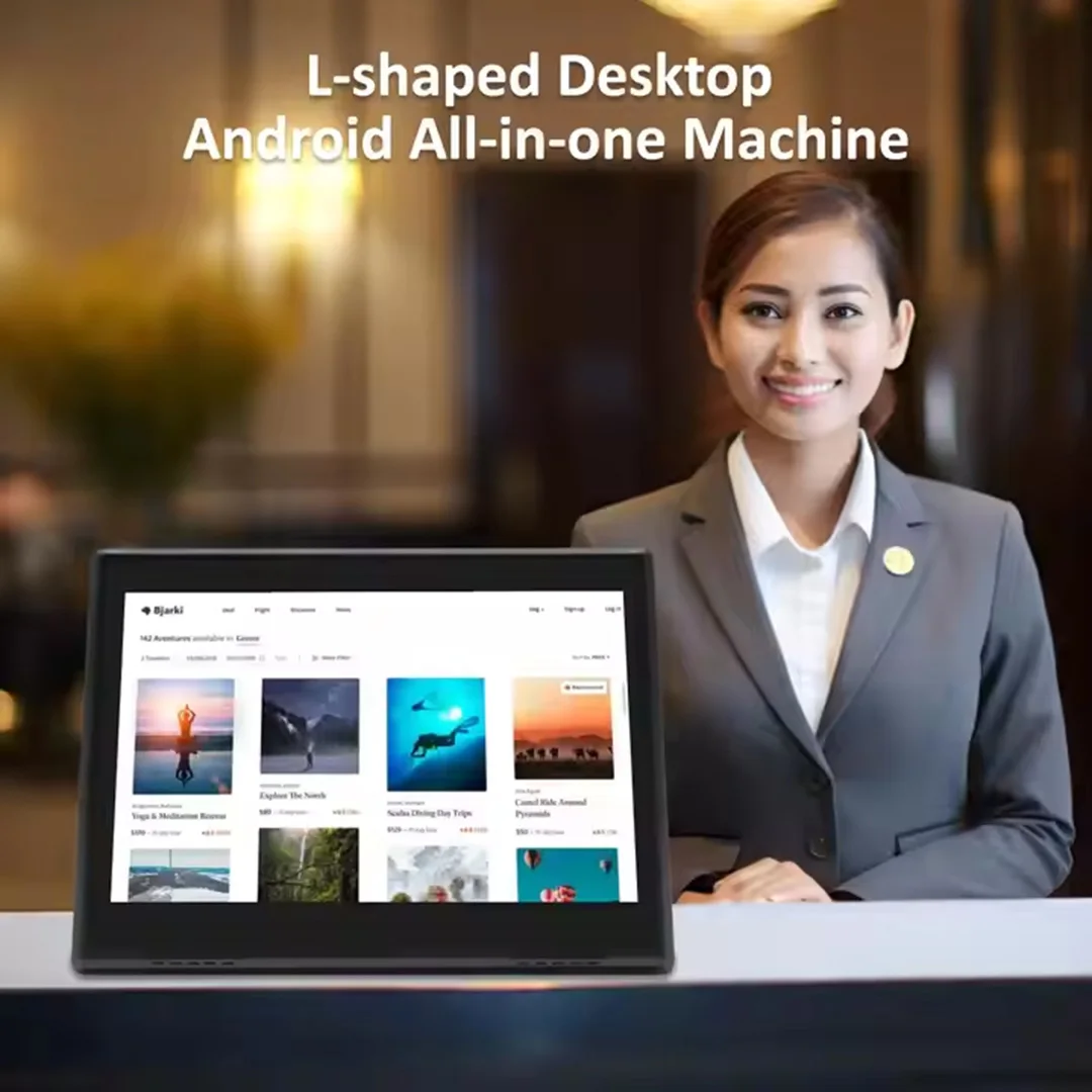 L字型10.1インチAndroid 14デスクトップPOS、タッチスクリーンLoyverseタブレット、レストランメニュー端末顧客ディスプレイ（2スピーカー付き）