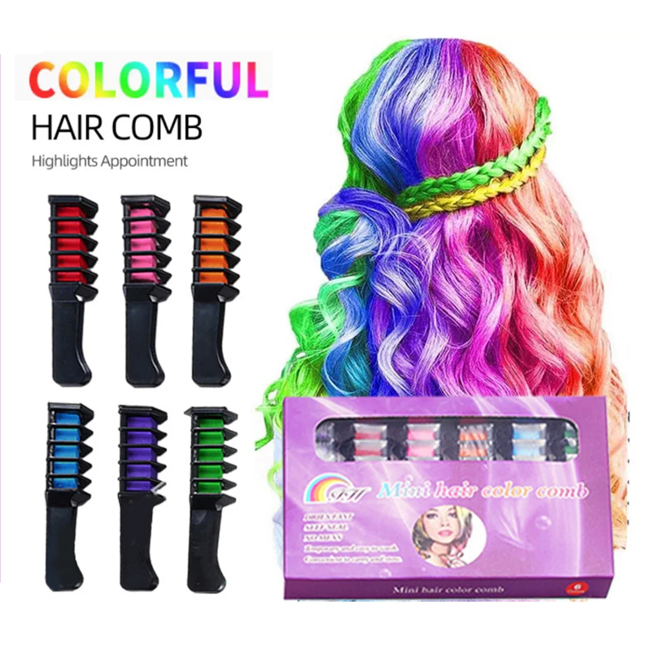 6/1pcs Hair Dye Comb Mascara Design Crayons For Hair Coloring Chalk Temporary Dye Pencil Mini Disposable Professional Hair Dyes