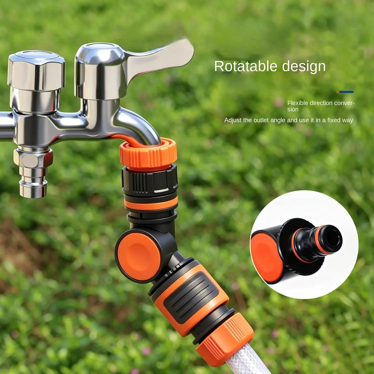 1/2 3/4 Water Hose Adapter Connector Hose Fitting-360° Rotatable Extender Garden Hose Fittings, Durable Faucet Spigot Connector