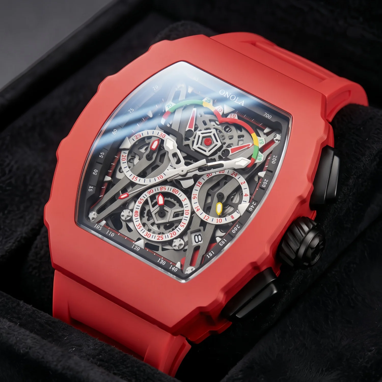 ONOLA Men's Quartz Watch Multifunctional Dial Waterproof Night Light Function Silicone Strap Fashionable Sports Style Men's