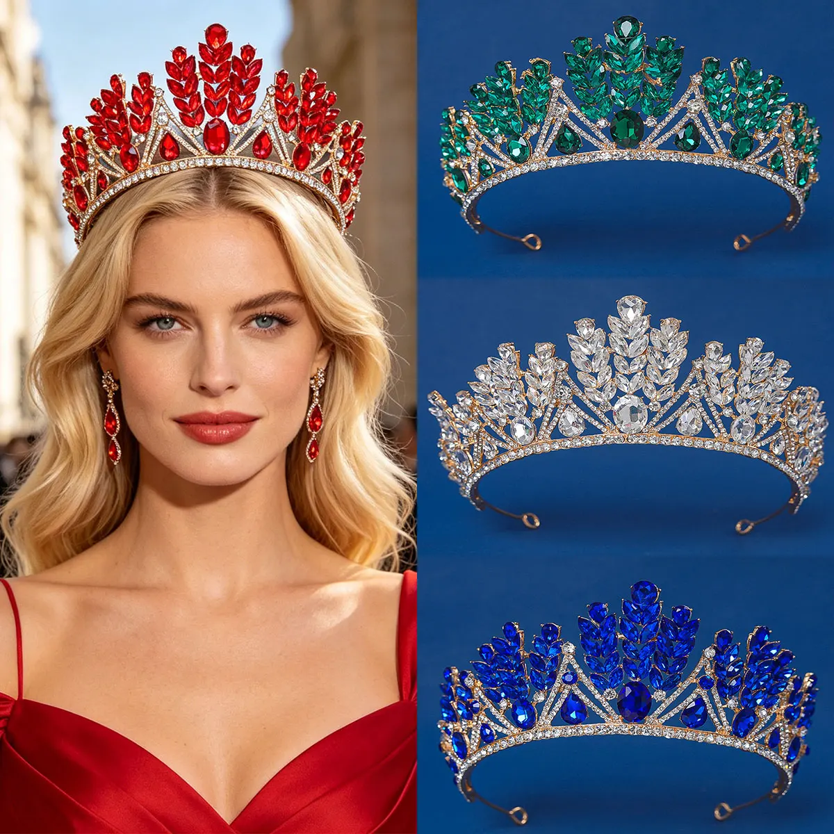 

Luxury Rhinestone Wedding Crown Multi-Color Rhinestone Queen Crown - Elevate Your Bridal Prom or Birthday Look