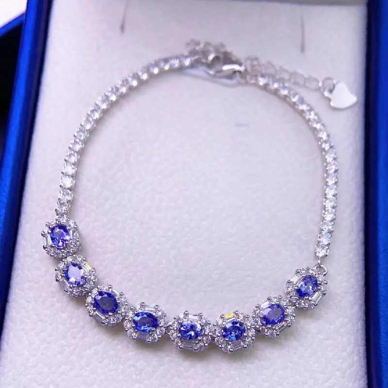 ZECAA Fine Jewelry Tanzanite Woman Lady Bracelet Jewelry With Natural Tanzanite Gemstone 3*6mm For Gift Wedding Party Banquet