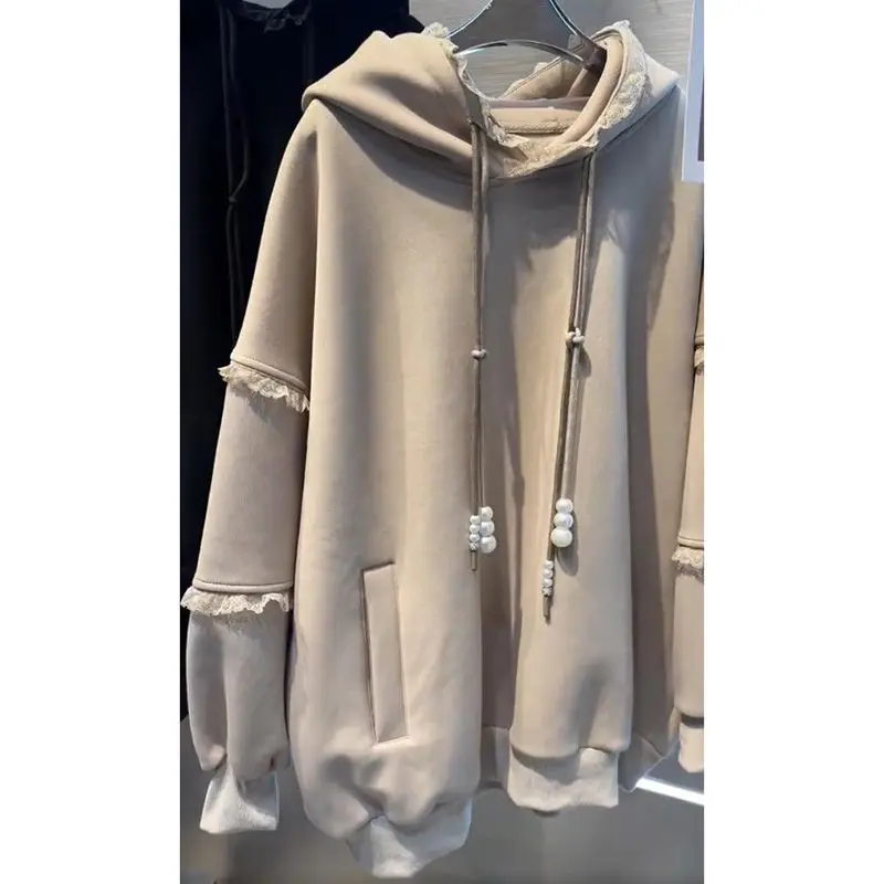 هوديس القطن مقنعين ملابس الخريف السيدات امرأة شابة تكدرت الألياف الرمادية حروف متوسطة الطول المتناقضة مطابقة الفرنسية