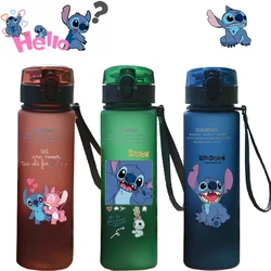 Lilo & Stitch-botella de agua deportiva de gran capacidad para niños, vaso de plástico portátil con figuras de dibujos animados, Kawai, Stitch, para exteriores, 560ML